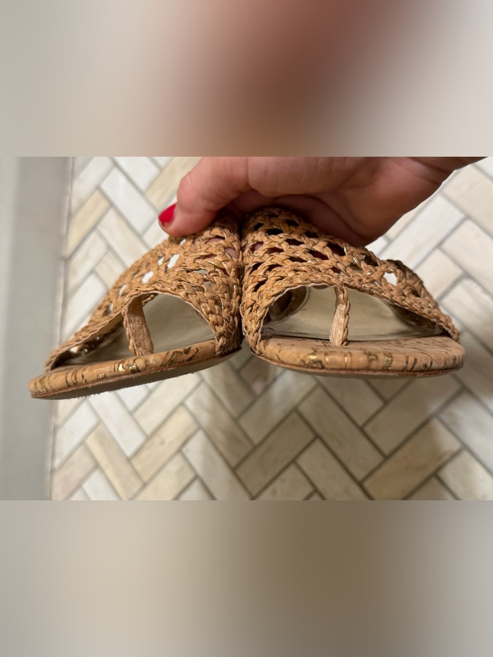 Donald Pliner Melrose3 Sparkle Cork Low Heels Natural Woven Sandal Size 10 - Picture 8 of 16